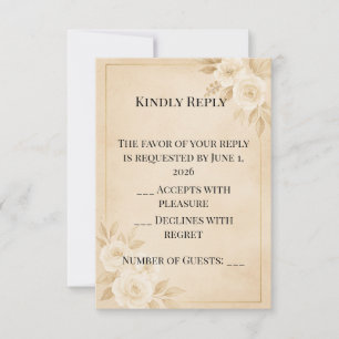 Beige Gold Blumen Hochzeit RSVP-Karten Vorlage