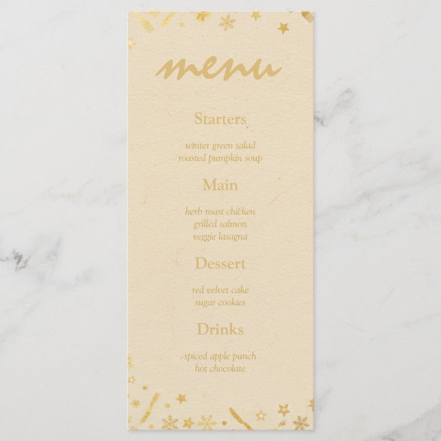 Beige Gold Christmas Party Menu with Fine Accents Menükarte (Vorderseite)
