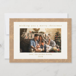 Beige & Gold Custom Foto Weihnachtskarte Feiertagskarte