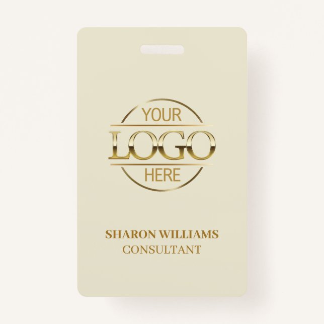 Beige Gold Employee ID with Custom Business Logo Ausweis (Vorderseite)