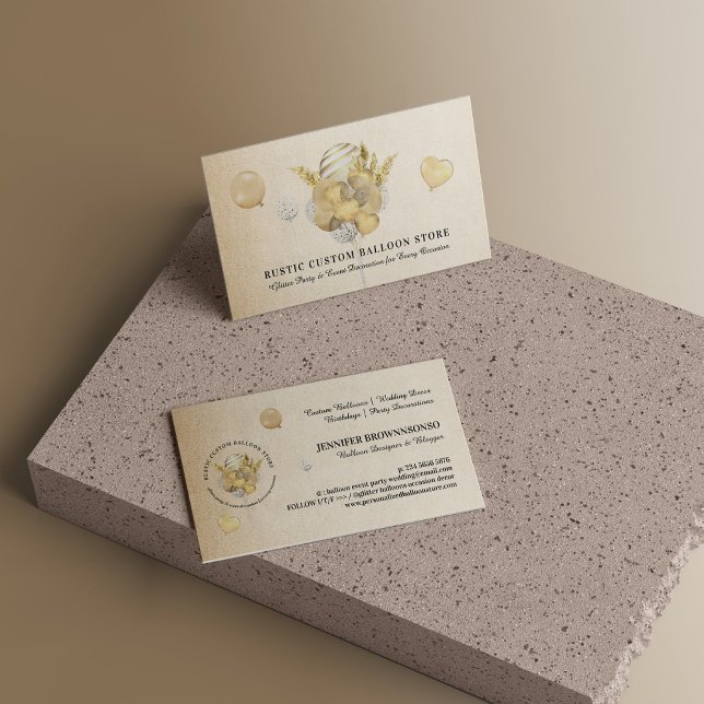 Beige Gold Festive Balloons Party Event Plane Visitenkarte (Beige Gold Festive Balloons Party Event Planner Business Card)