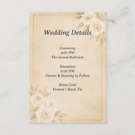 Beige Gold Floral Wedding Details Card Begleitkarte