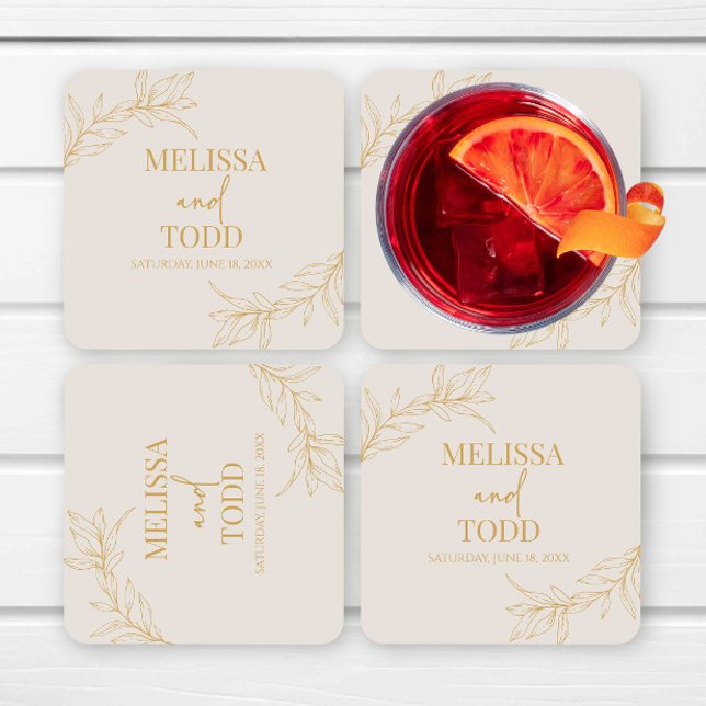 Beige Gold Minimal Minimalistische Zweigstelle Lea Rechteckiger Pappuntersetzer (Von Creator hochgeladen)