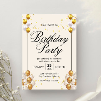 Beige Gold Modern Birthday Party Einladung