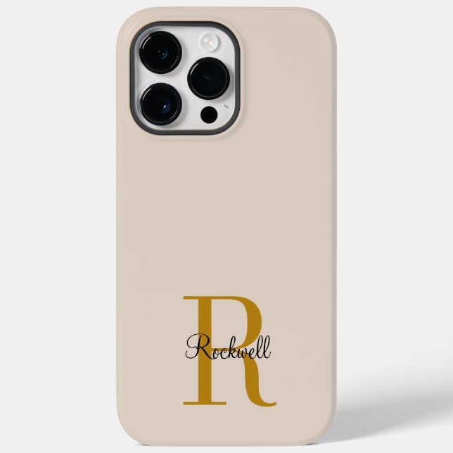 Beige Gold Monogram Name Initial Case-Mate iPhone Hülle (Rückseite)