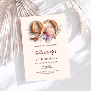 Beige gold pfirsich blumen 90. Geburtstag Einladung