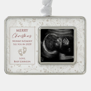 Beige, Gold & Red New Baby Ultrasound Foto Rahmen-Ornament Silber
