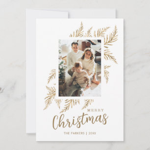 Beige Gold Verlass Family Foto Frohe Weihnachtskar Feiertagskarte