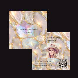 Beige Goldagate holografisches Foto qr Quadratische Visitenkarte