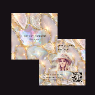 Beige Goldagate holografisches Foto qr Quadratische Visitenkarte