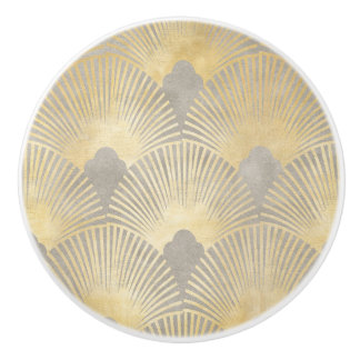 Beige goldene Farbe, Fanmuster, Art-Deco, Vintages Keramikknauf