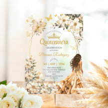 Beige Goldene Tiara Blumen Schmetterling Quinceañe