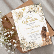 Beige Goldene Tiara Blumen Schmetterling Quinceañe