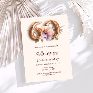 Beige Goldpfirsichblütenluxus 60. Geburtstag Einladung