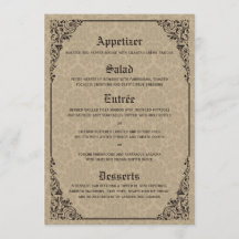 Beige gotische viktorianische Damast-Hochzeitsmenü