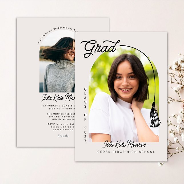 Beige Grad Announcement and Invitation with Photo Einladung (Von Creator hochgeladen)