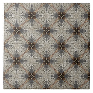 Beige, Grau, Bronze, Vintage-Blumenmuster Fliese