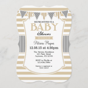 Beige Grau TANs Stripes Babyparty-Einladung Einladung