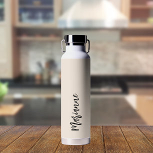 Beige-Graue-individuelle Name-Skript Trinkflasche