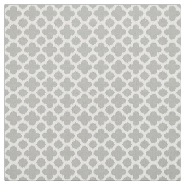 Beige graue weiße Ikat Quatrefolienmuster Stoff (Muster)