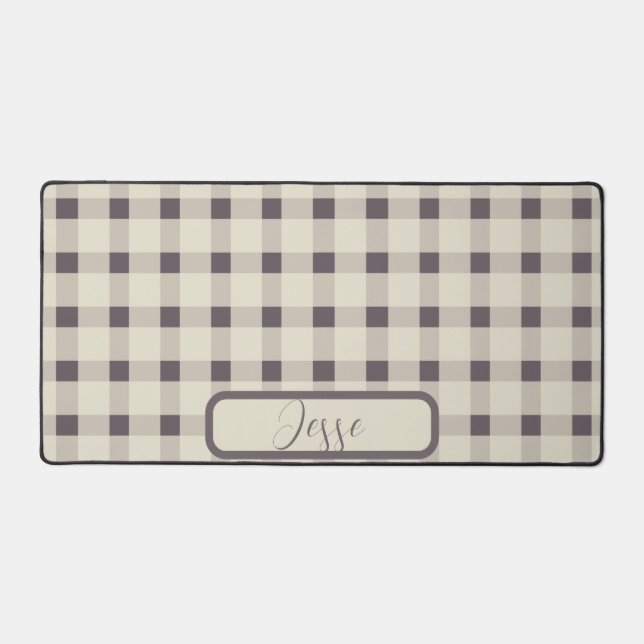 Beige Gray Gingham Pattern Schreibtischunterlage (Vorderseite)