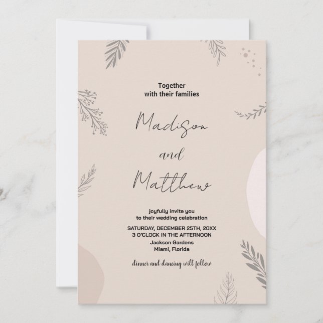 Beige Gray Wedding Einladungen (Vorderseite)