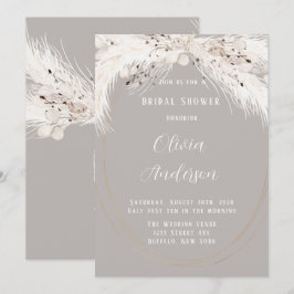 Beige Gray White Floral Feathers Brautparty Einladung