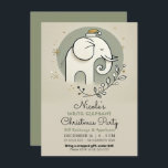 Beige Green Gold White Elephant Weihnachts-Party Einladung<br><div class="desc">Anpassen an Ihr Ereignis</div>