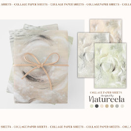 Beige Green Gray Abstract  Collage  Geschenkpapier Set