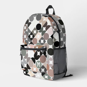 Beige Green Gray Black Midjahrhundert Circles-Must Bedruckter Rucksack