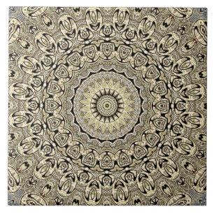 Beige & Green Mandala Kaleidoscope Medallion Fliese