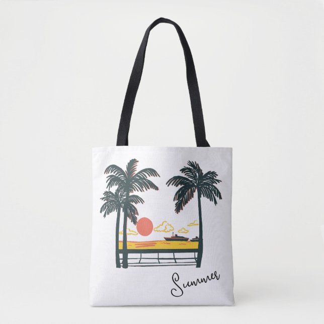 Beige Green Summer Beach Totbeutel (Vorderseite)