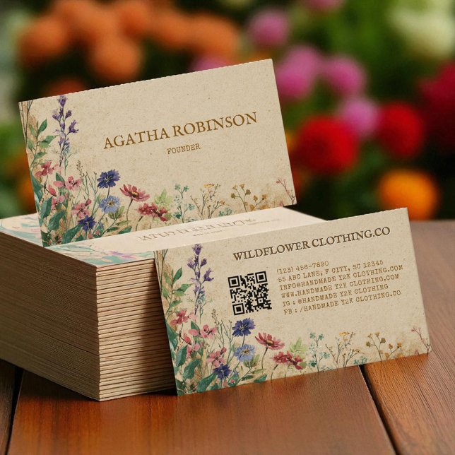 Beige Grenze Rustikale Boho Wildblume Kleidung Visitenkarte (Beige Border Rustic Boho Wildflower Clothing Business Card)