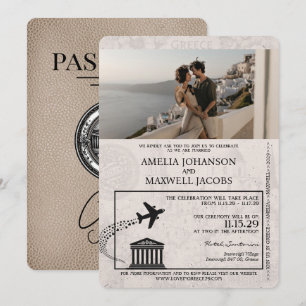 Beige Griechenland Reisepass Hochzeitseinladung Einladung