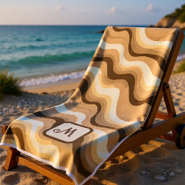 Beige Groovy Retroästhetik - Mit Monogramm Strandtuch