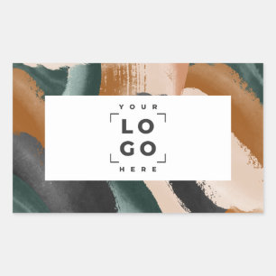 Beige, grün abstrakt gestrichene minimalistische m rechteckiger aufkleber