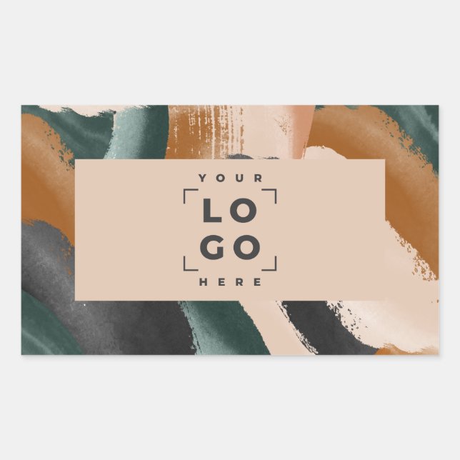 Beige, grün abstrakt gestrichene minimalistische m rechteckiger aufkleber (Vorderseite)