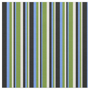 Beige, grün, Cornblumenblau und schwarz Stoff