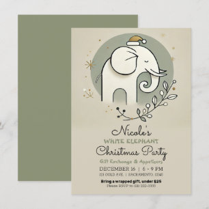 Beige Grün Gold Weißer Elefant Weihnachtsfeier Einladung