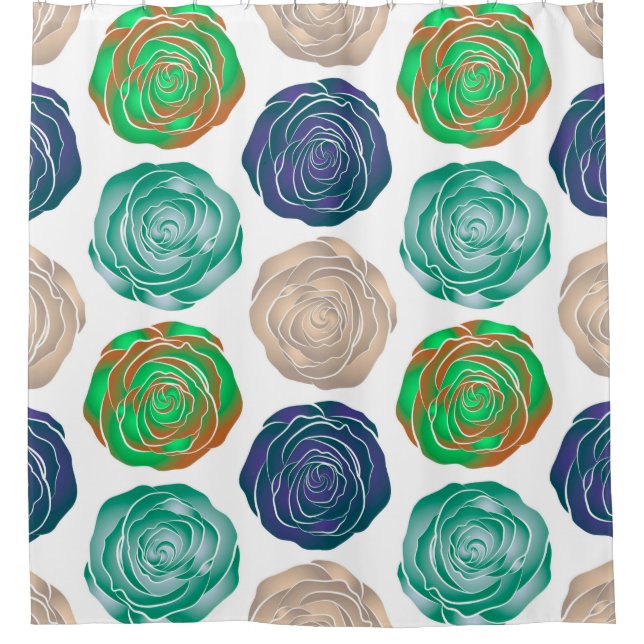 Beige, grüne und violette, nahtlose Muster.  Duschvorhang (Vorderseite)