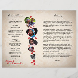 Beige-Grunge-Begräbungsprogramm zum Thema Herz Flyer