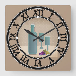 Beige Grunge Retro Vintage Weingläser Traube Polk Quadratische Wanduhr