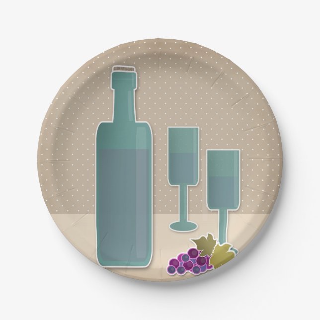 Beige Grunge Retro Vintage Weingläser Traubenmost Pappteller (Vorderseite)