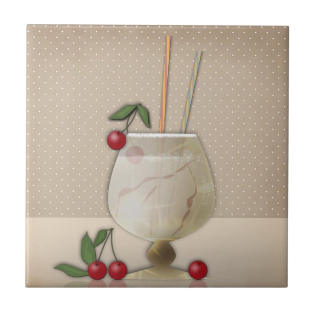 Beige Grunge Retro Vintager Cocktailkirsche Fliese (Vorderseite)