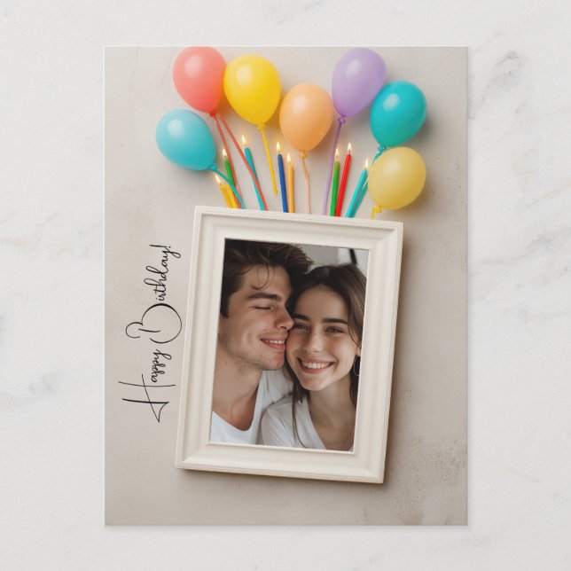 Beige Happy Birthday Personalisiert Poloraid Postkarte (Vorderseite)