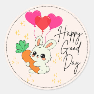 Beige Happy Bunny hält ein Karottchen Runder Aufkleber
