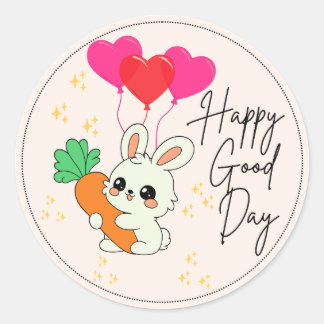 Beige Happy Bunny hält ein Karottchen Runder Aufkleber