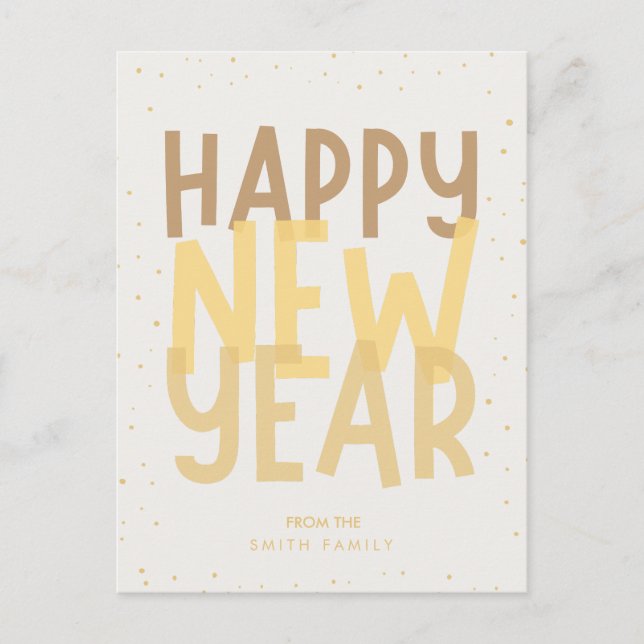 Beige Happy New Year Postkarte (Vorderseite)