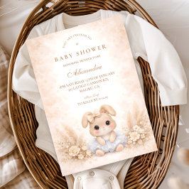 Beige Häschen Blumen Baby Shower Einladung