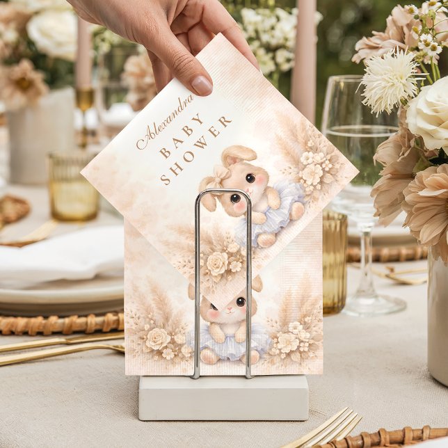 Beige-Hasen-Blumen-Baby-Party Serviette (Von Creator hochgeladen)